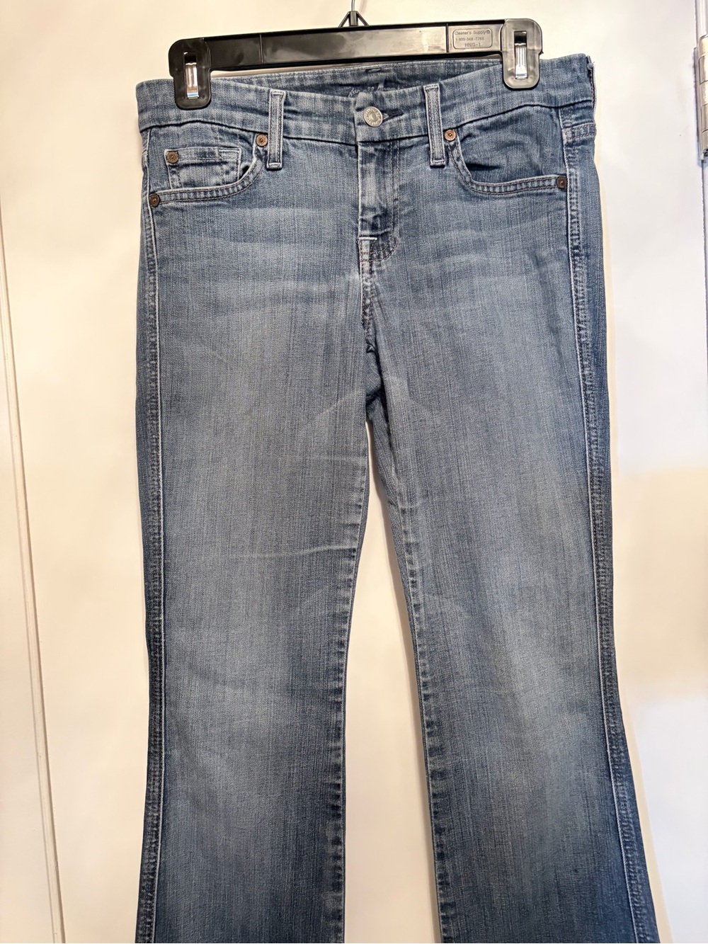 7 for all Mankind A Pocket with Sparkly Rhinestones Denim Bootcut Jeans Size 30 - Picture 4 of 9